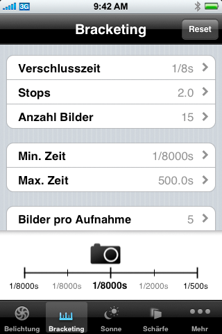 Bracketing - Einstellungen